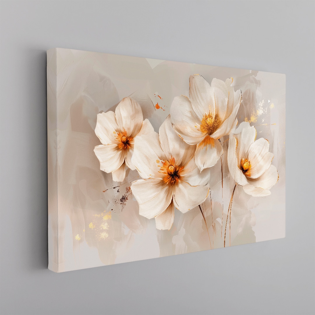 Flor Crema Cuadro floral elegante en tonos crema y blanco con flores suaves estilo pintura artística en canvas