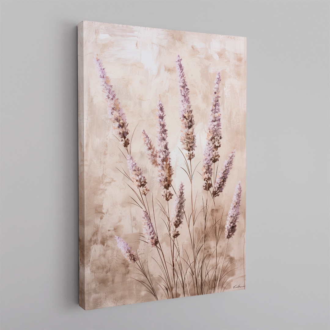 Flor Lavanda 2 Cuadro botánico en tonos beige con flores de lavanda estilo natural y minimalista en canvas
