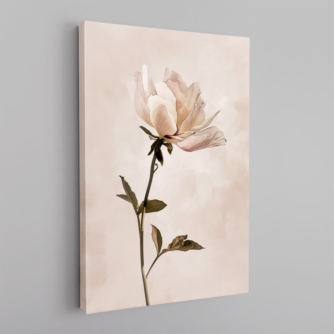 Flor Sutil Cuadro floral minimalista en tonos beige y blanco con flores delicadas estilo elegante en canvas
