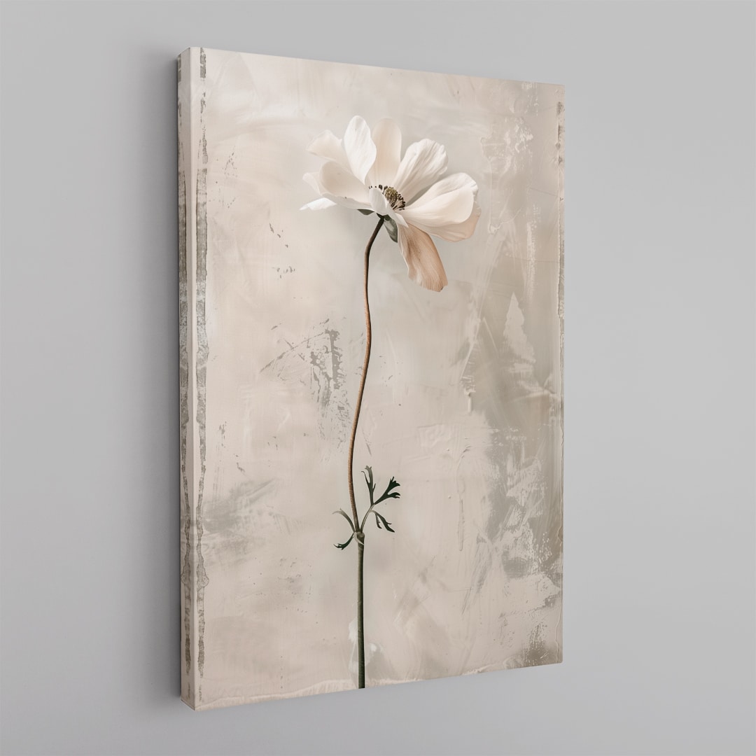 Cuadro floral en tonos blanco y dorado con flores elegantes estilo pintura artística de lujo en canvas